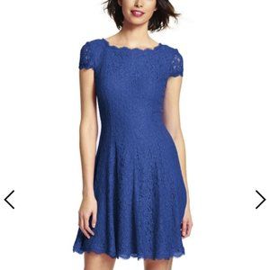 Adrianna Papell Lace Cap Sleeve Fit & Flare Dress (Navy)